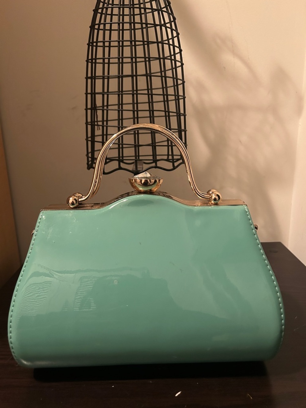 Mint Patent Top-Handle Women's Bag with Gold Tone Hardware